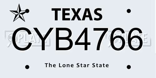 CYB4766 Texas License Plate