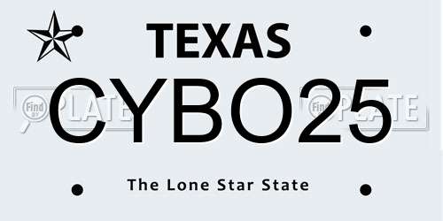 CYBO25 Texas License Plate