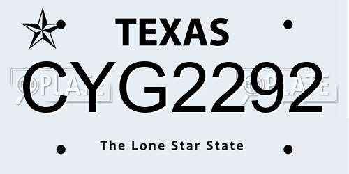 CYG2292 Texas License Plate