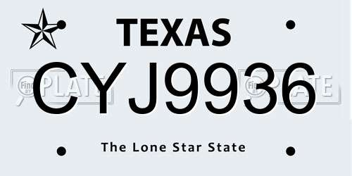 CYJ9936 Texas License Plate