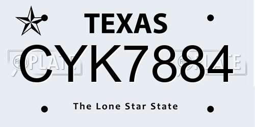 CYK7884 Texas License Plate