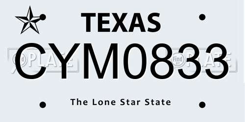 CYM0833 Texas License Plate