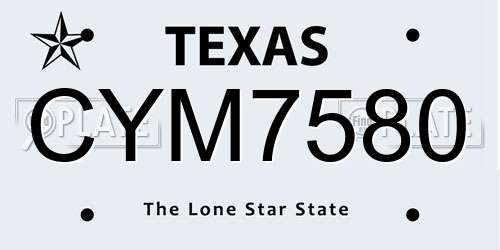 CYM7580 Texas License Plate