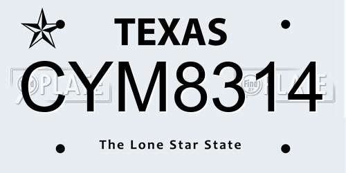 CYM8314 Texas License Plate