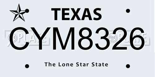 CYM8326 Texas License Plate