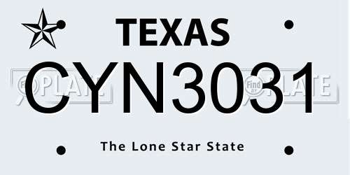 CYN3031 Texas License Plate