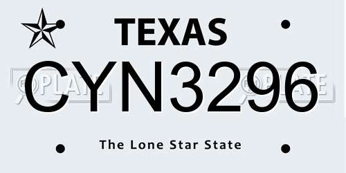 CYN3296 Texas License Plate