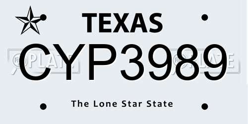CYP3989 Texas License Plate