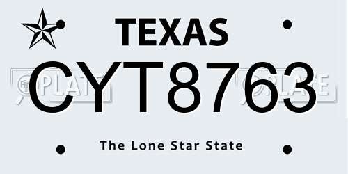 CYT8763 Texas License Plate