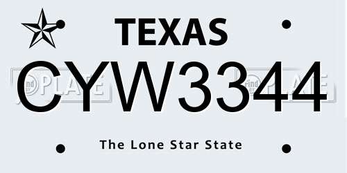 CYW3344 Texas License Plate