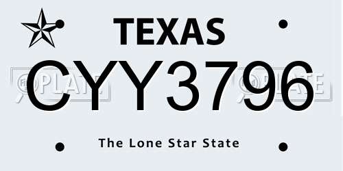 CYY3796 Texas License Plate