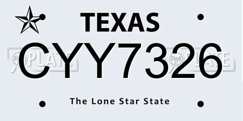 CYY7326 Texas License Plate
