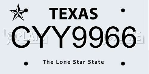 CYY9966 Texas License Plate