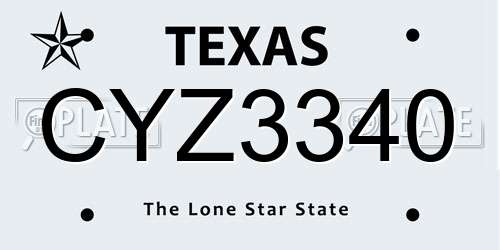 CYZ3340 Texas License Plate