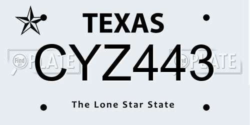 CYZ443 Texas License Plate