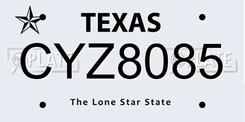 CYZ8085 Texas License Plate