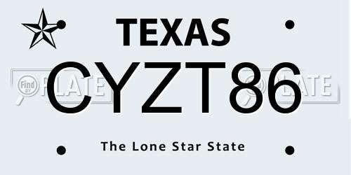 CYZT86 Texas License Plate