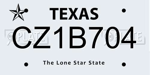 CZ1B704 Texas License Plate