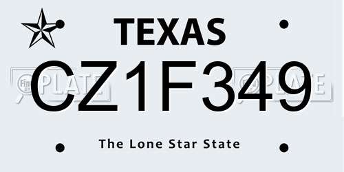 CZ1F349 Texas License Plate