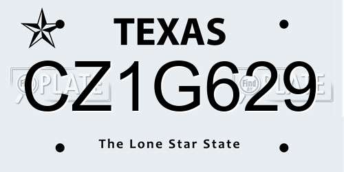 CZ1G629 Texas License Plate