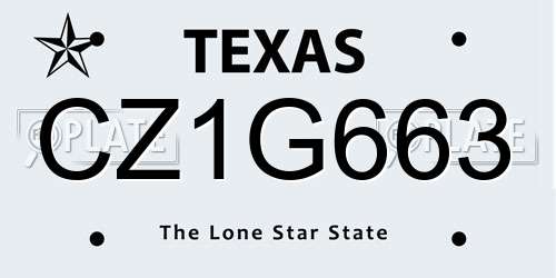 CZ1G663 Texas License Plate