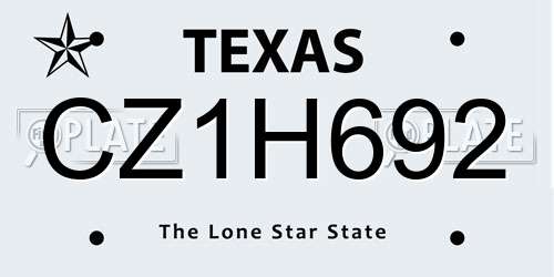 CZ1H692 Texas License Plate
