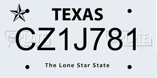 CZ1J781 Texas License Plate
