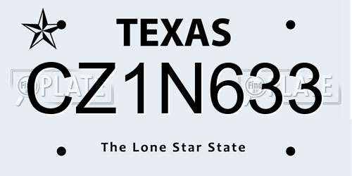 CZ1N633 Texas License Plate