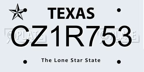 CZ1R753 Texas License Plate