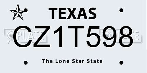 CZ1T598 Texas License Plate