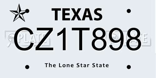 CZ1T898 Texas License Plate