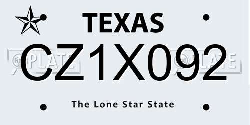 CZ1X092 Texas License Plate