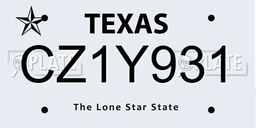 CZ1Y931 Texas License Plate