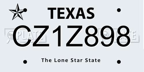 CZ1Z898 Texas License Plate