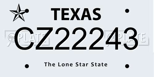 CZ22243 Texas License Plate