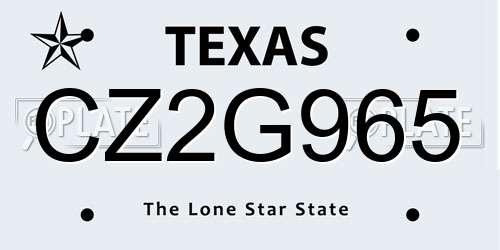 CZ2G965 Texas License Plate