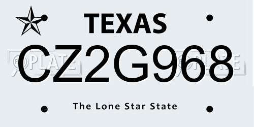 CZ2G968 Texas License Plate