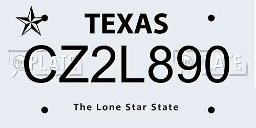 CZ2L890 Texas License Plate