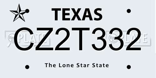 CZ2T332 Texas License Plate