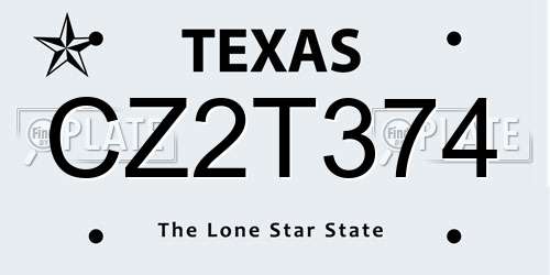 CZ2T374 Texas License Plate
