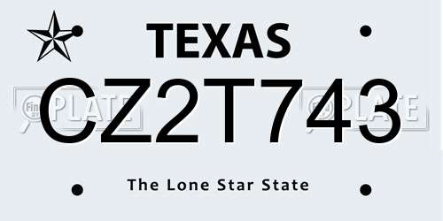 CZ2T743 Texas License Plate
