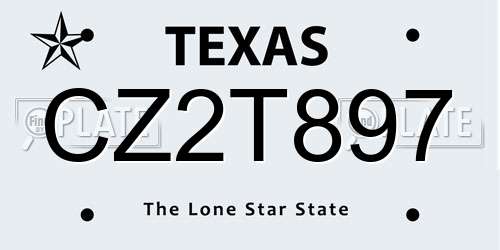 CZ2T897 Texas License Plate