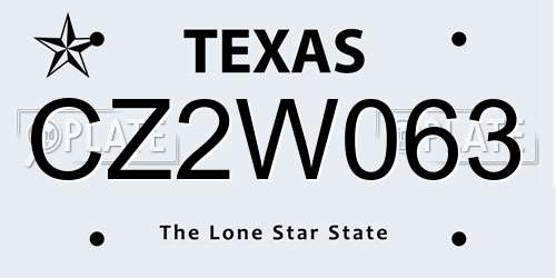 CZ2W063 Texas License Plate