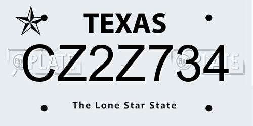 CZ2Z734 Texas License Plate