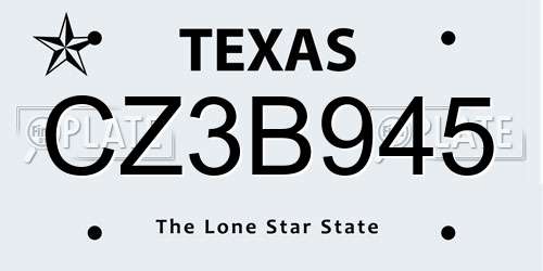 CZ3B945 Texas License Plate