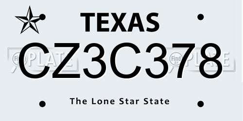 CZ3C378 Texas License Plate