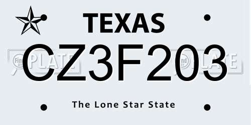 CZ3F203 Texas License Plate