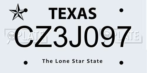 CZ3J097 Texas License Plate
