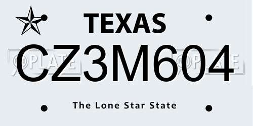 CZ3M604 Texas License Plate