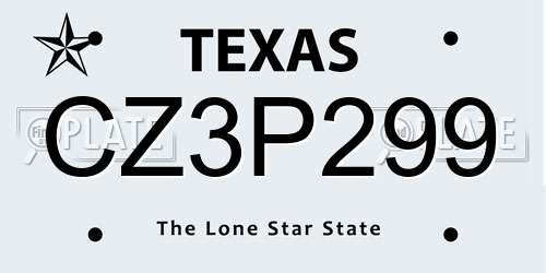 CZ3P299 Texas License Plate